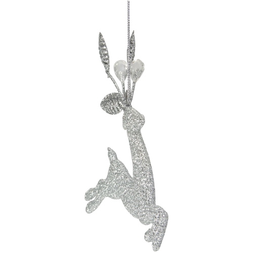 5.5" Silver Glitter Leaping Reindeer Christmas Ornament