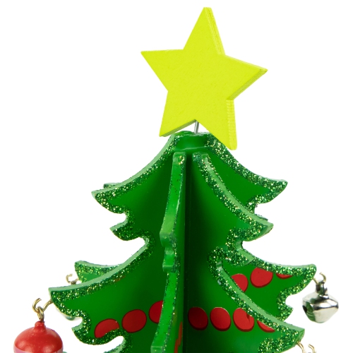 13.75" Green Christmas Tree Cut Out With Ornaments Table Top Decor