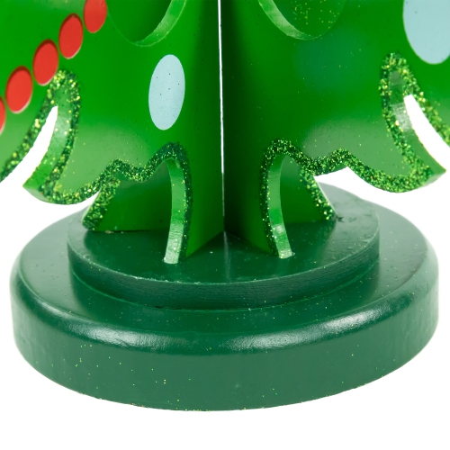 13.75" Green Christmas Tree Cut Out With Ornaments Table Top Decor