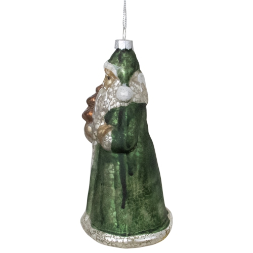 5.5" Nordic Green and Gray Santa Hanging Glass Christmas Ornament