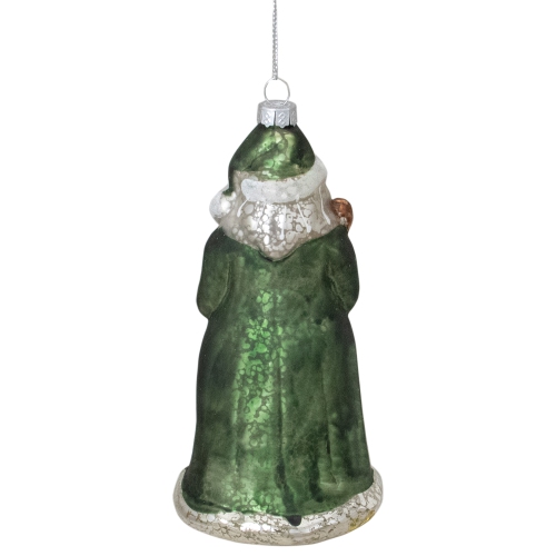 5.5" Nordic Green and Gray Santa Hanging Glass Christmas Ornament