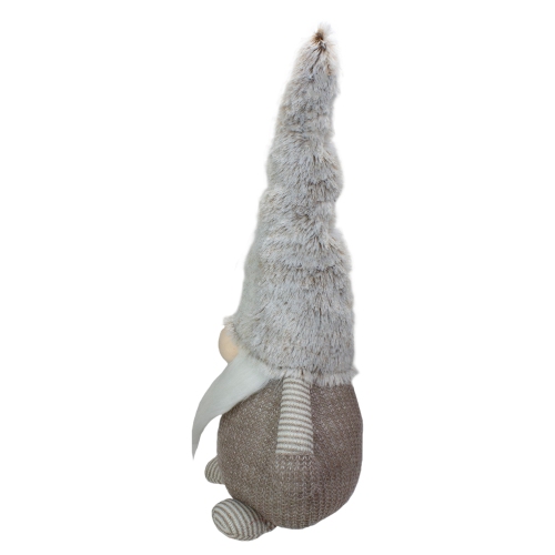 Figurine de Noël gnome en tricot brun pâle et blanc à DEL de 23.5 po