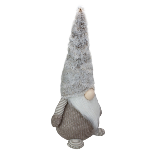 Figurine de Noël gnome en tricot brun pâle et blanc à DEL de 23.5 po