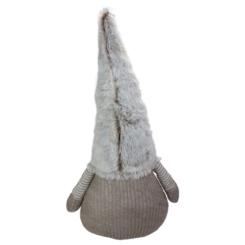 Figurine de Noël gnome en tricot brun pâle et blanc à DEL de 23.5 po