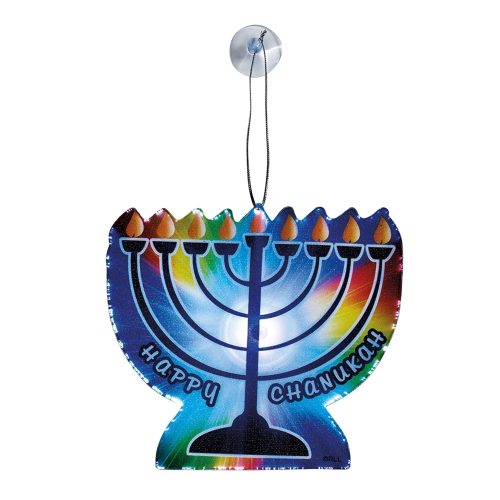 RITE LITE  5" Battery Operated Color Changing Fiber Optic "happy Hanukkah" Menorah Window Decor In Blue