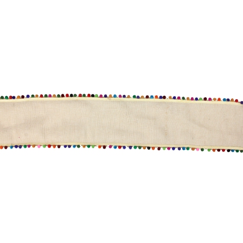 Multi-Color Pom-Pom Wired Craft Ribbon 4" x 10 Yards