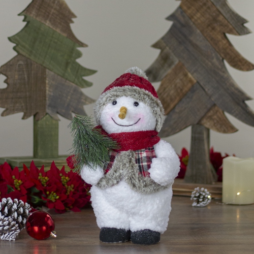 10" Plush Snowman Wearing Plaid Vest and Hat Christmas Figure