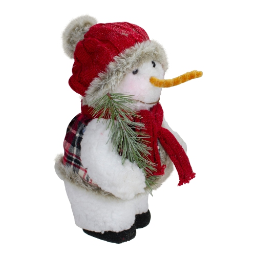 10" Plush Snowman Wearing Plaid Vest and Hat Christmas Figure