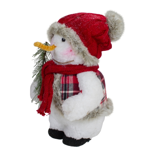 10" Plush Snowman Wearing Plaid Vest and Hat Christmas Figure