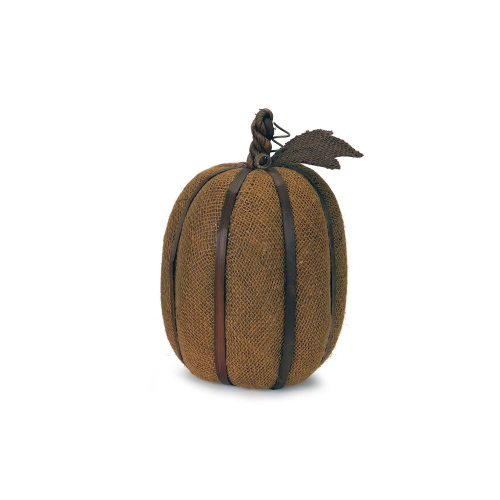 12" Autumn Harvest Bronze Burlap Pumpkin with Bamboo Thanksgiving Fall Decoration