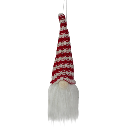 NORTHLIGHT  8" Lighted And White Knit Gnome Head Christmas Ornament In Red