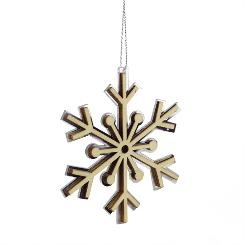 4" Rustic Wooden Mirrored Snowflake Christmas Ornament