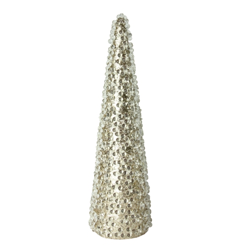 18" Clear Beads and Gold Glitter Christmas Cone Tree