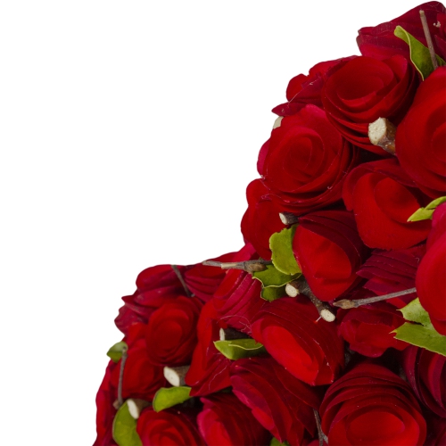 Red Wooden Rose Floral Heart Shaped Artificial Valentine's Day Wreath, 14-Inch