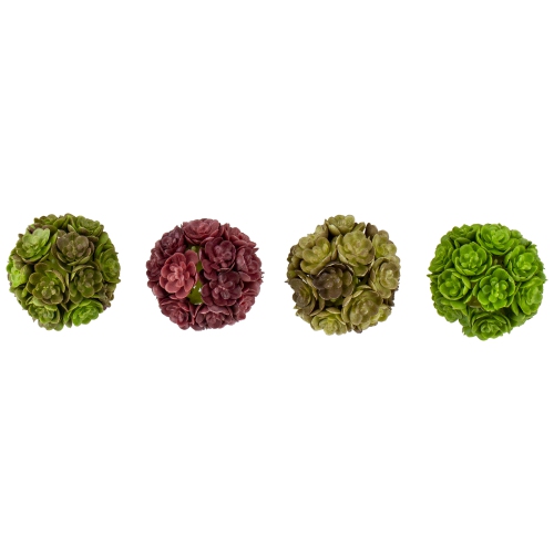 Set of 4 Green and Brown Spring Artificial Sedum Orbs 2.25"