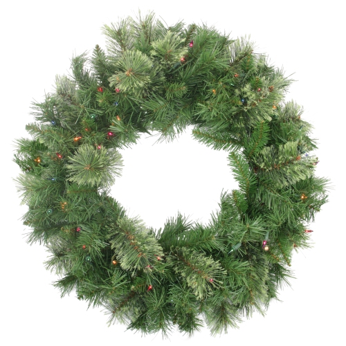 NORTHLIGHT  Pre-Lit Mixed Cashmere Pine Artificial Christmas Wreath - 24-Inch, Multi Lights