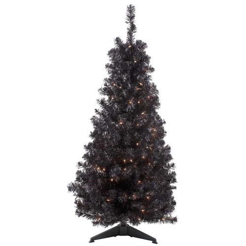 NORTHLIGHT  4' Pre-Lit Slim Artificial Tinsel Christmas Tree- Clear Lights In Black