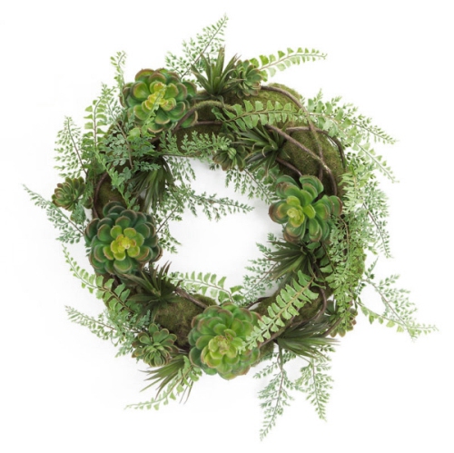MELROSE  22" Green And Hens And Chicks Artificial Succulent Plant Wreath - Unlit In Red