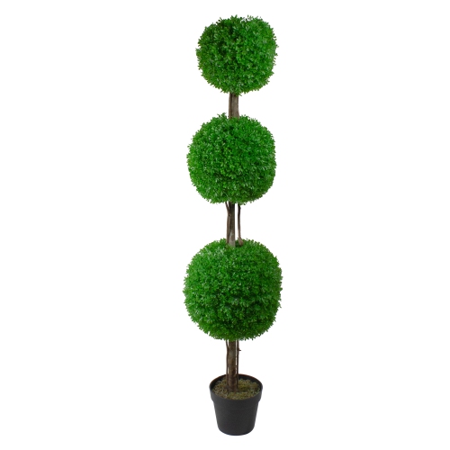 NORTHLIGHT  60" Triple Sphere Artificial Boxwood Topiary Potted Plant