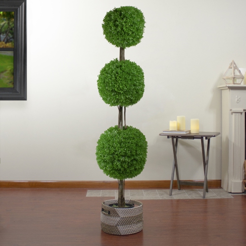 60" Triple Sphere Artificial Boxwood Topiary Potted Plant