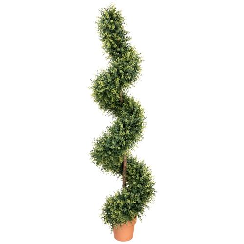 5.5' Potted Two-Tone Artificial Boxwood Spiral Topiary Tree