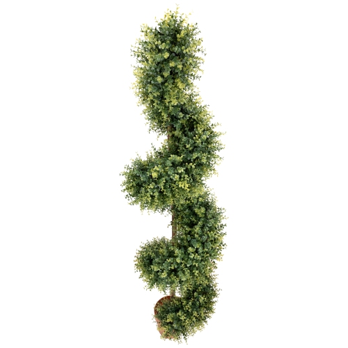 5.5' Potted Two-Tone Artificial Boxwood Spiral Topiary Tree
