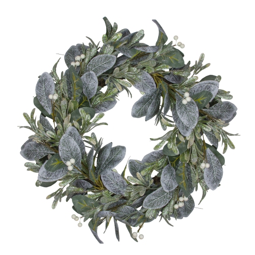 NORTHLIGHT  Iced Leaves And Winter Berries Artificial Christmas Wreath - 24 Inch, Unlit