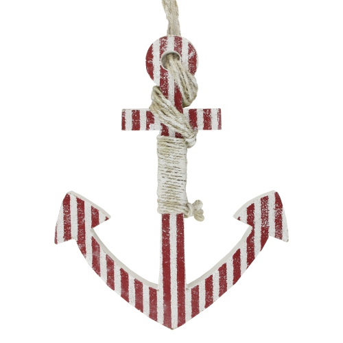 NORTHLIGHT  16" And White Striped Nautical Hanging Anchor With Rope Wall Art In Red