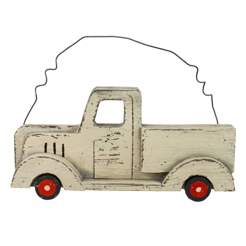 11.75" White Wooden Pick Up Truck Fall Harvest Wall Hanging