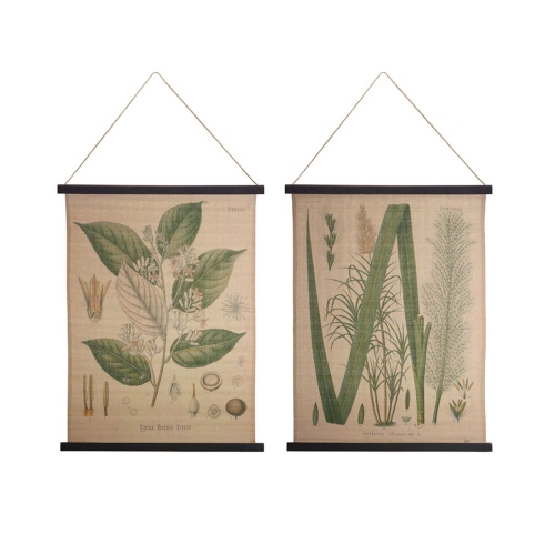 MELROSE  Set Of 2 Miscellaneous Foliage Cotton Wall Hangings 32" In Green