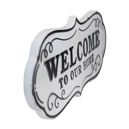 26.5" White and Black Distressed "Welcome to Our Home" Wall Decoration