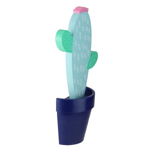 12" Blue and White Embellished Wood Cactus Wall Decoration