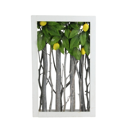 NORTHLIGHT  14.5" Birch Branch Lemon Tree Rustic Wooden Frame Decoration In White