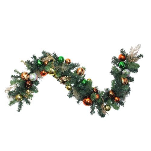 NORTHLIGHT  6' X 12" Artificial Mixed Foliage With Ornaments Christmas Garland, Unlit In Green