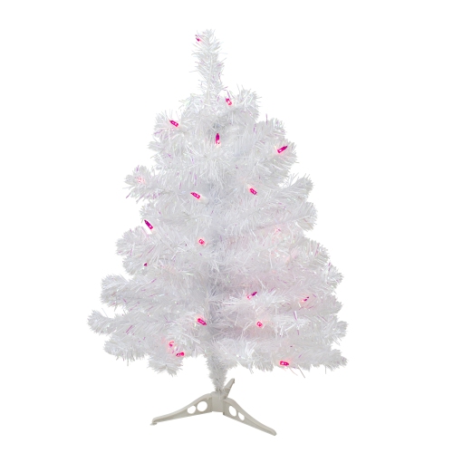 NORTHLIGHT  2' Pre-Lit Rockport Pine Artificial Christmas Tree, Pink Lights In White