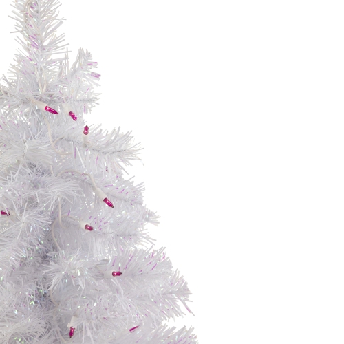 2' Pre-lit Rockport White Pine Artificial Christmas Tree, Pink Lights