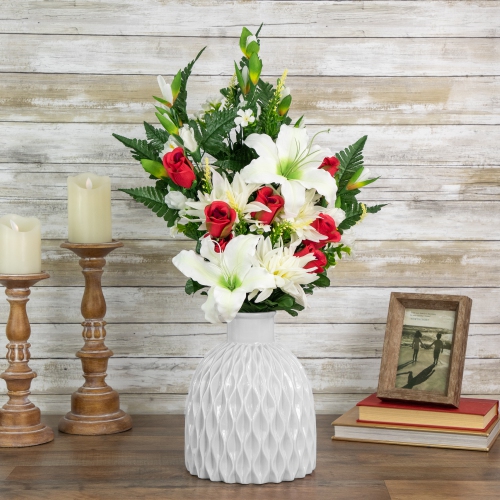 26" Dahlia, Lily and Rose Artificial Silk Floral Half Bouquet