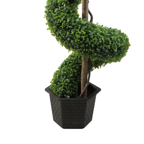 56" Potted Two-Tone Artificial Boxwood Spiral Topiary Tree