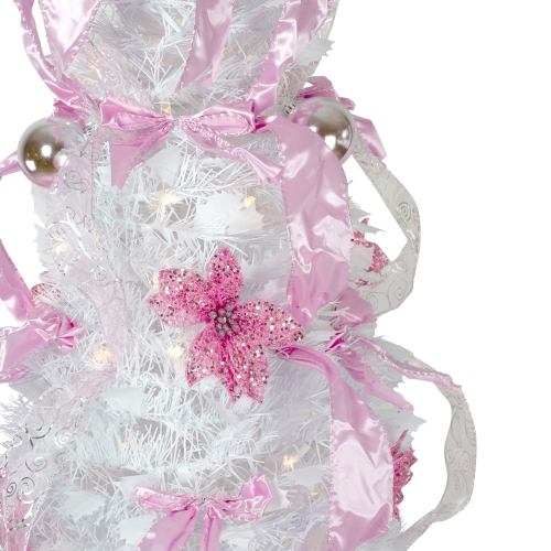 6' Pre-Lit White and Pink Pre-Decorated Pop-Up Artificial Christmas Tree