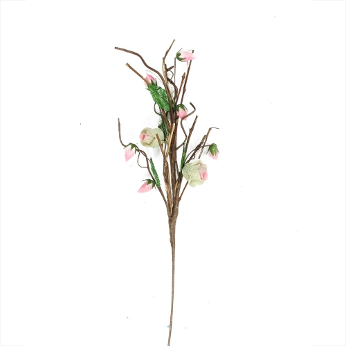 33" Cream White and Pink Artificial Spring Floral Pick