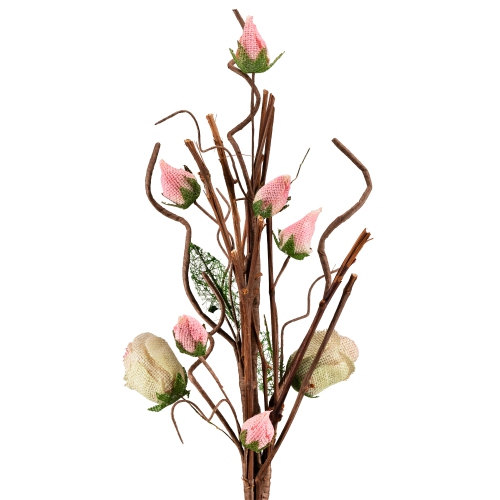 33" Cream White and Pink Artificial Spring Floral Pick