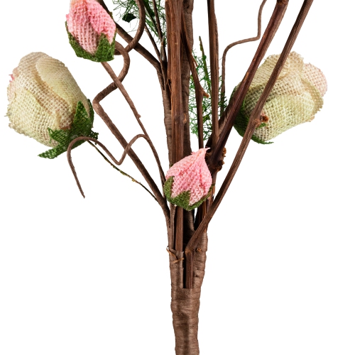 33" Cream White and Pink Artificial Spring Floral Pick