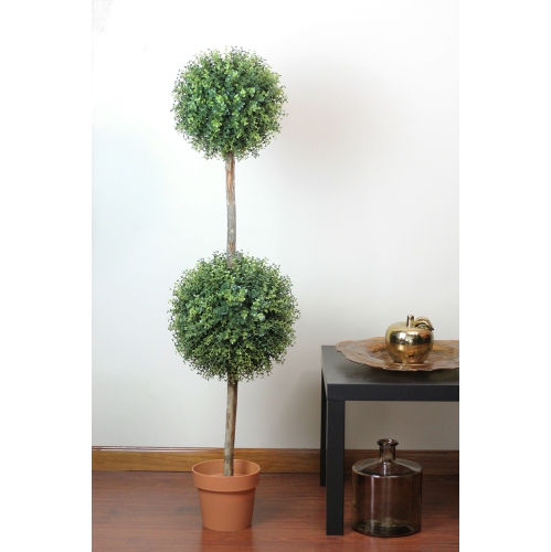 55.5" Potted Two-Tone Artificial Boxwood Double Ball Topiary Tree