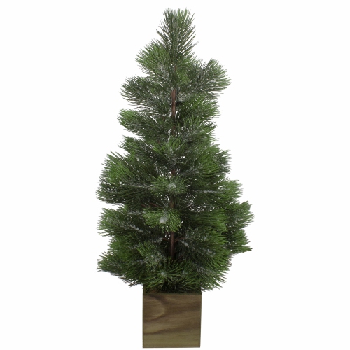 3' Snowy Pine Artificial Christmas Tree in Wooden Pot - Unlit