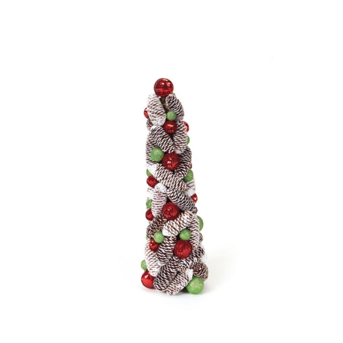 18" Candy Crush Frosted Pine Cone and Ball Artificial Christmas Topiary Tree