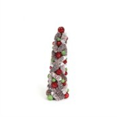 18" Candy Crush Frosted Pine Cone and Ball Artificial Christmas Topiary Tree