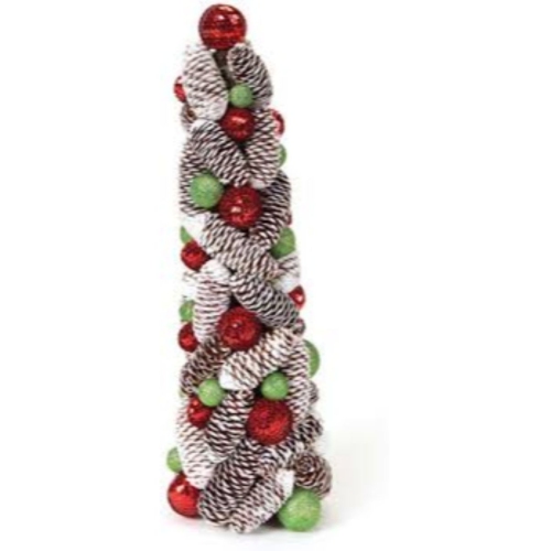 18" Candy Crush Frosted Pine Cone and Ball Artificial Christmas Topiary Tree
