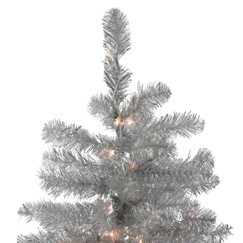 7.5' Pre-Lit Full Metallic Tinsel Artificial Christmas Tree - Clear Lights