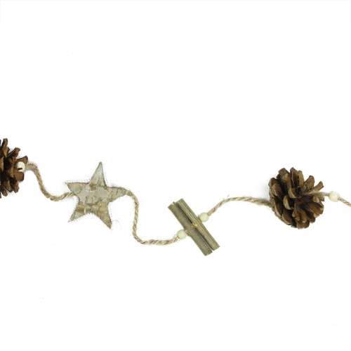GALLERIE II  5' Natural Birch Bark Stars, Twigs And Pine Cone Artificial Christmas Garland - Unlit In Brown