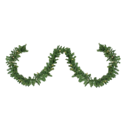 NORTHLIGHT  9' X 10" Pre-Lit Northern Pine Artificial Christmas Garland - Warm Led Lights In White